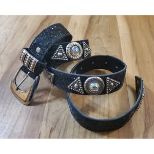 Leatherock 6051 Belt Black Studded Concho Glitter Western Boho Y2K Festival M
